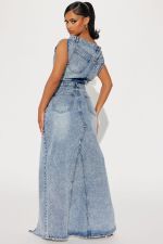 SC Vintage Denim Off Shoulder Tops Skirts Set Two Piece Set MEM-88506