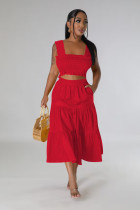 SC Fashion Solid Color Sleeveless Big Swing Skirt 2 Piece Set YD-8764
