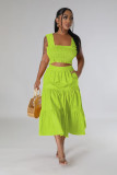 SC Fashion Solid Color Sleeveless Big Swing Skirt 2 Piece Set YD-8764