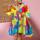 SC Plus Size Colorful Print Long Sleeve Shirt Dress HNIF-TK018