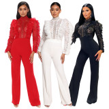 SC Solid Lace Tassel See Through Patchwork Jumpsuit ME-8417