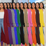 SC Solid Color Long Sleeve Long Sweater Cardigan FSXF-380