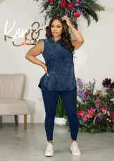 SC Casual Print Sleeveless Sport Two Piece Pant Set WAF-77622