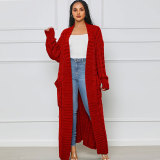 SC Solid Color Long Sleeve Long Sweater Cardigan FSXF-380