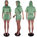 SC Plaid Print Hooded Two Piece Skirts Set LSL-0033