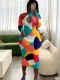 SC Plus Size Multicolor Long Sleeve Midi Dress SH-390695