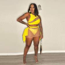 SC Plus Size Mesh Patchwork See Through Swimsuit Three Piece Set NY-2787