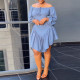 SC Plus Size Off Shoulder Lantern Sleeve Irregular Dress NY-10555