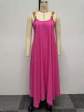 SC Plus Size Chain Shoulder Strap Solid Color Irregular Dress NY-10547
