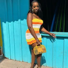 SC Color Blocking Backless Knits Tube Tops Dress DLSF-W23D29697