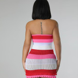 SC Color Blocking Backless Knits Tube Tops Dress DLSF-W23D29697