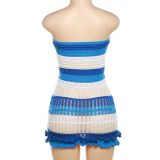 SC Color Blocking Backless Knits Tube Tops Dress DLSF-W23D29697