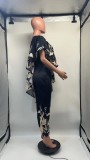 SC Print Slash Shoulder Ruffles Jumpsuit GDNY-D2219