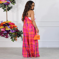 SC Plaid Print Wide Leg Sling Jumpsuit MUE-M7943