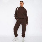 SC Solid Color Hooded Sweatshirts Two Piece Pants Set SSNF-211337