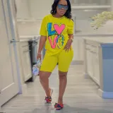 SC Plus Size Colorful Print Short Sleeve Shorts 2 Piece Set NY-10570