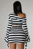 SC Flare Sleeve Ruffles Tassel Stripe Two Piece Skirt Set BYMF-60668