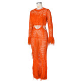 SC Hollow Out Fringe Handmade Knitted Beach Maxi Dress ZSD-Z0288