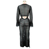 SC Hollow Out Fringe Handmade Knitted Beach Maxi Dress ZSD-Z0288