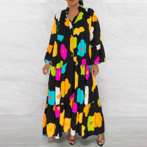 SC Plus Size Colorful Print Patchwork Big Swing Maxi Dress NY-10561