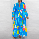 SC Plus Size Colorful Print Patchwork Big Swing Maxi Dress NY-10561