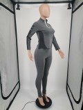 SC Color Blocking Print Long Sleeve Slim Sport Suit YIM-112