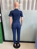 SC Fashion Short Sleeve Denim Tight Jumpsuit LX-3552