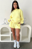 SC Solid Color Long Sleeve Hooded Sweatshirt Two Piece Shorts Set SSNF-211336