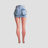 SC Fashion Pocket Patchwork Denim Skirt LX-3551
