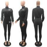 SC Fashion Print Zipper Long Sleeve Sport Two Piece Set MAE-2191