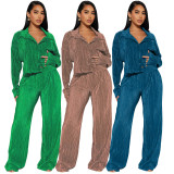 SC Long Sleeve Pleated Casual Two Piece Pants Set ME-8428