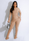 SC Solid Irregular Knits Ribbed Hollow Two Piece Pants Set ME-8429