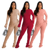SC Solid Irregular Knits Ribbed Hollow Two Piece Pants Set ME-8429