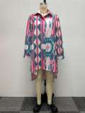 SC Plus Size Fashion Print Long Sleeve Shirt Dress NY-10572