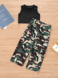 SC Kids Girls Sleeveless Vest And Camouflage Print 2 Piece Set GYMF-118