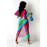 SC Print Long Sleeve See Through Nightclub Dress YF-9903