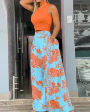 SC Casual Sleeveless Vest And Print Pants Two Piece Set GSRX-9070