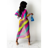 SC Print Long Sleeve See Through Nightclub Dress YF-9903