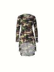 SC Long Sleeve Camouflage Print Irregular Dress SH-390715