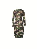SC Long Sleeve Camouflage Print Irregular Dress SH-390715