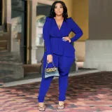 SC Plus Size Solid Deep V Neck Two Piece Pants Set NNWF-N7916