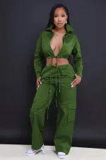 SC Solid Color Backless Bandage Two Piece Pants Set MEM-88509