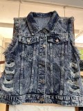 SC Fashion Denim Holes Print Jacket Vest ZDF-31287