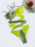 SC Snake Print Color Blocking Bikinis Two Piece Swimsuit CASF-6560