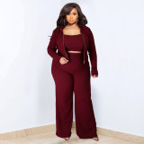 SC Plus Size Solid Color Sport Casual Three Piece Pants Set NNWF-7935