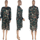 Plus Size Camouflage Print Holes Midi Dress NYMF-249-2