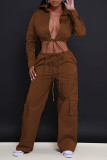 SC Solid Color Backless Bandage Two Piece Pants Set MEM-88509