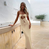 SC Sexy Hollow Out Wrap Chest Knits Maxi Dress XEF-31811