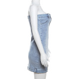SC Fashion Denim Slim Tube Tops Mini Dress XEF-34247