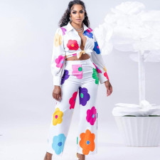 SC Plus Size Colorful Print Long Sleeve Shirt And Pants Two Piece Set NY-10558